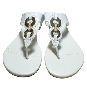 Isola Sabrina Women’s White with Gold Accents Modern Thong Sandal Size 10